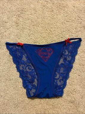 DC Comics Royal Blue Lace Superhero Bikini Panties with Red Accents